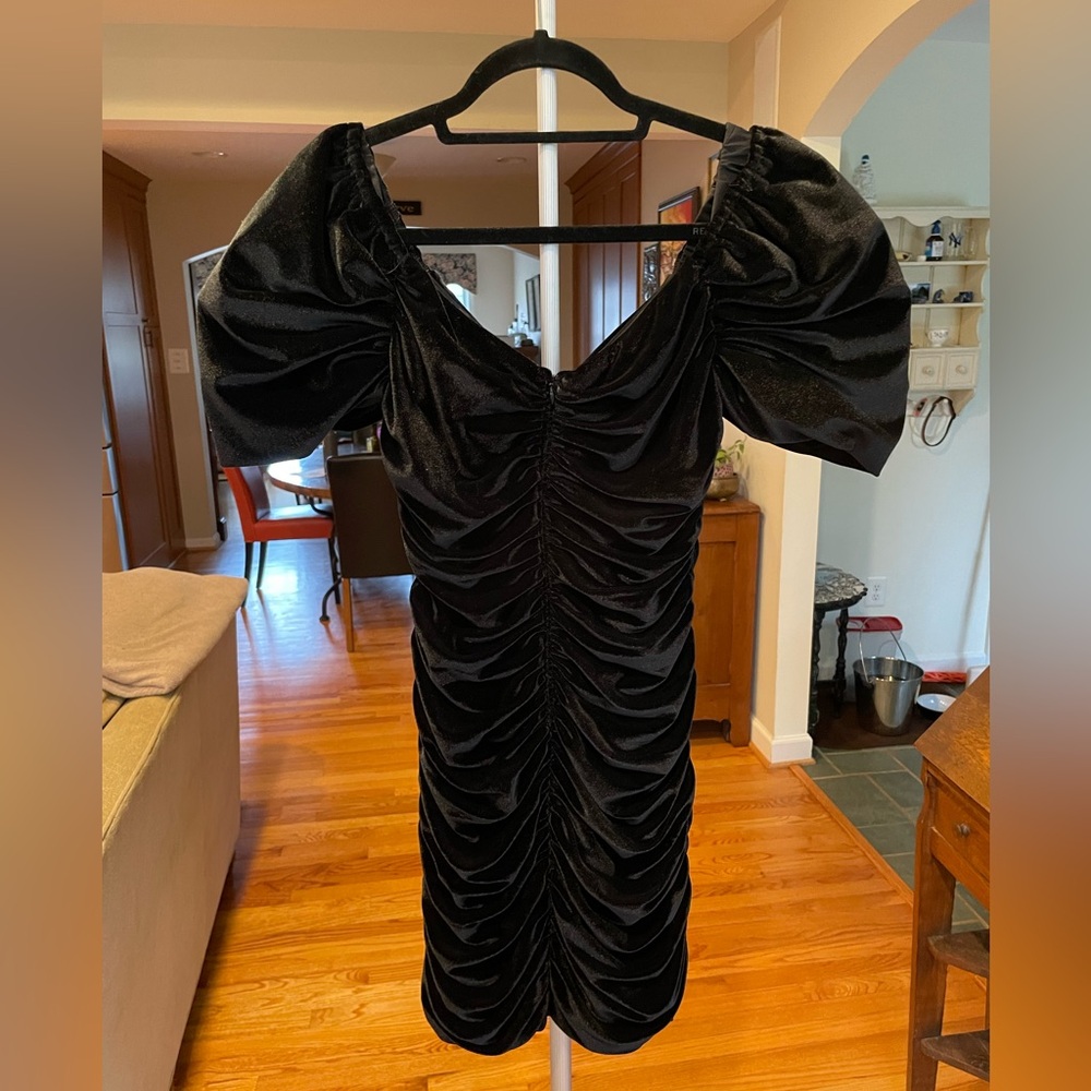 NWT Anthropologie Ruched Puff Sleeve Mini Dress - Picture 6 of 16